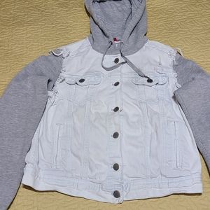 Divided denim jean jacket with sweatshirt sleeves and hood size 10